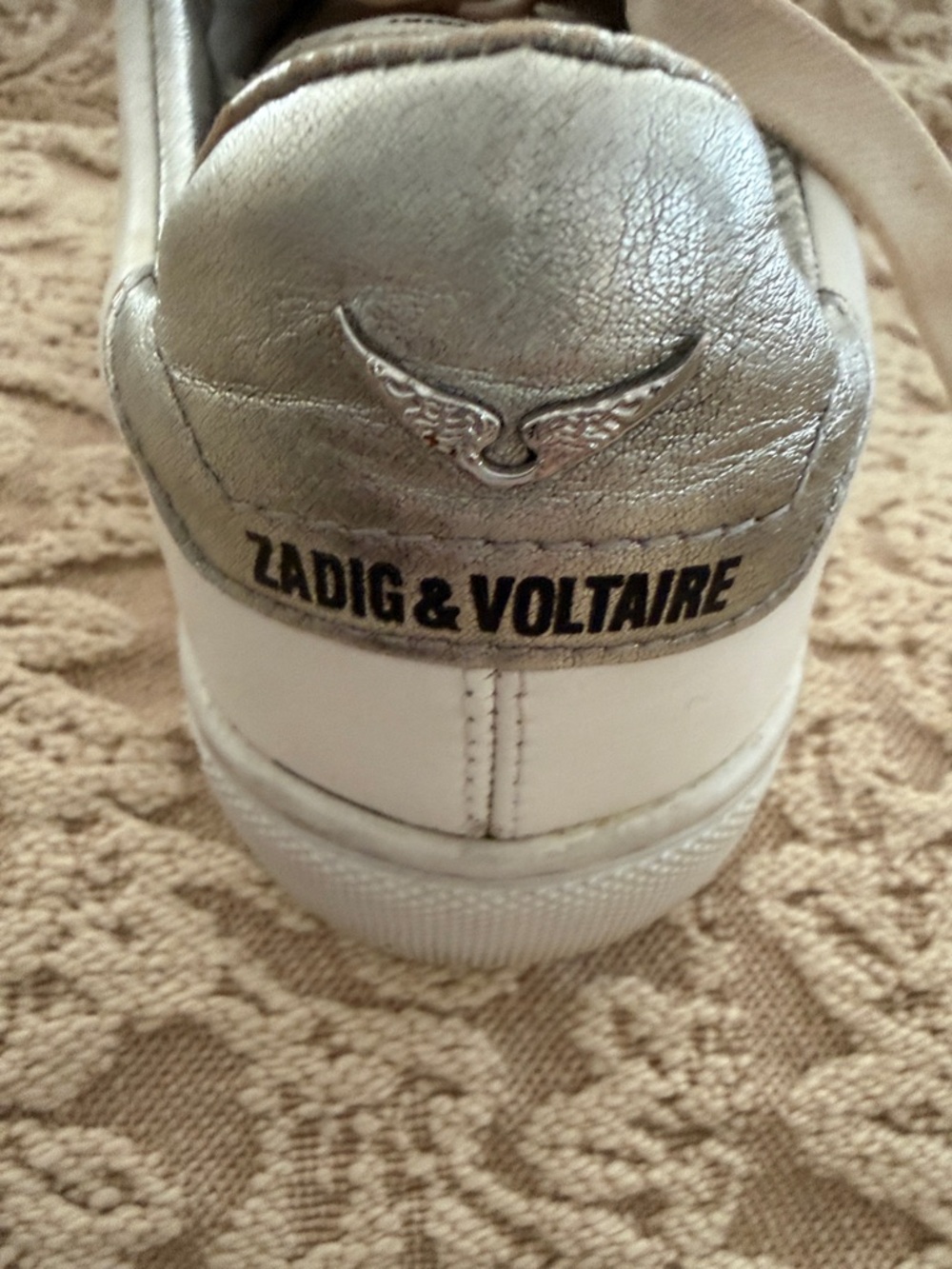 Zadig & Voltaire Silver and White Logo Heel Sneaker